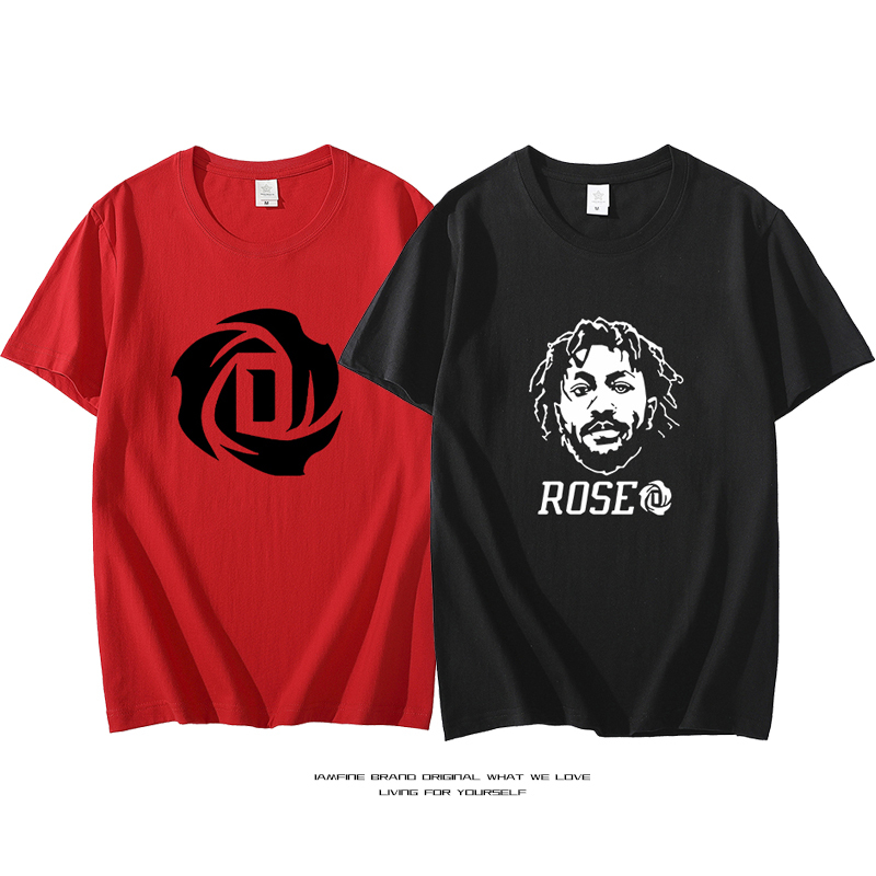 Derrick Rose Windy City Rose No. 1 Short-Sleeved T-Shirt Men's Rose Screw Basketball Casual Top Pure Cotton