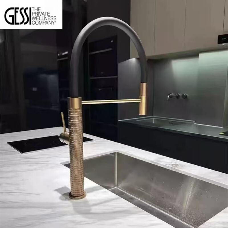 Italian Jiesi All-Copper Kitchen Hot and Cold Water Purification Sink with Rotatable Pull-Out Faucet