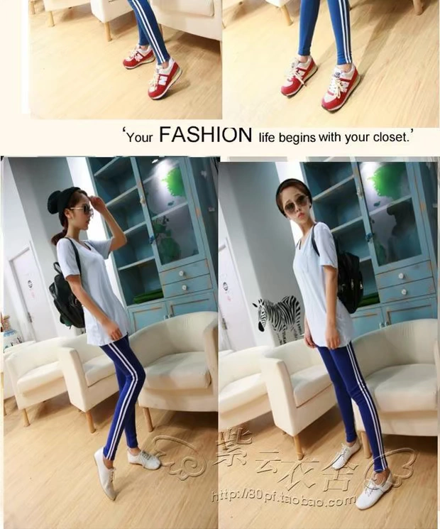 Phiên bản Hàn Quốc của mùa xuân và mùa thu mỏng phần xà cạp thể thao nữ mùa thu mặc mỏng bên trắng bên sọc dọc chân quần kích thước lớn thủy triều quần legging nữ đẹp