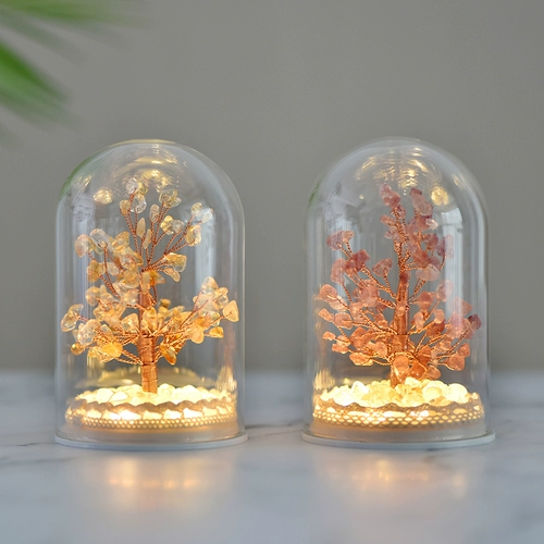 Koi King Energy Crystal Tree Trawberry Citrine Цитрин Трехмерный орнамент световой световой день рождения ниша.
