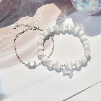 Love) won the examination room) Month Unicorn cat's eye stone crystal hand female hand string sterling silver koi King Gift