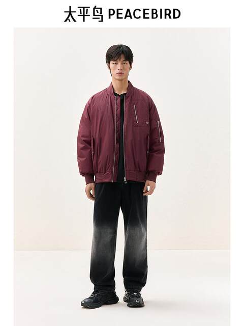 [American Retro] Peacebird Men's down Jacket 2024 Winter New Baseball Collar Cold-Proof Flight Jacket