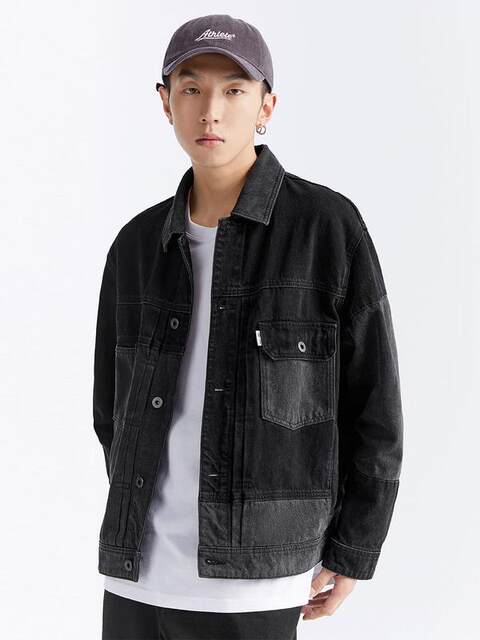 Bai Jingting's Same Style Peacebird Men's Color-Blocked Denim Jacket Men's Outerwear Spring and Autumn New Casual Trendy B1Bjc3214