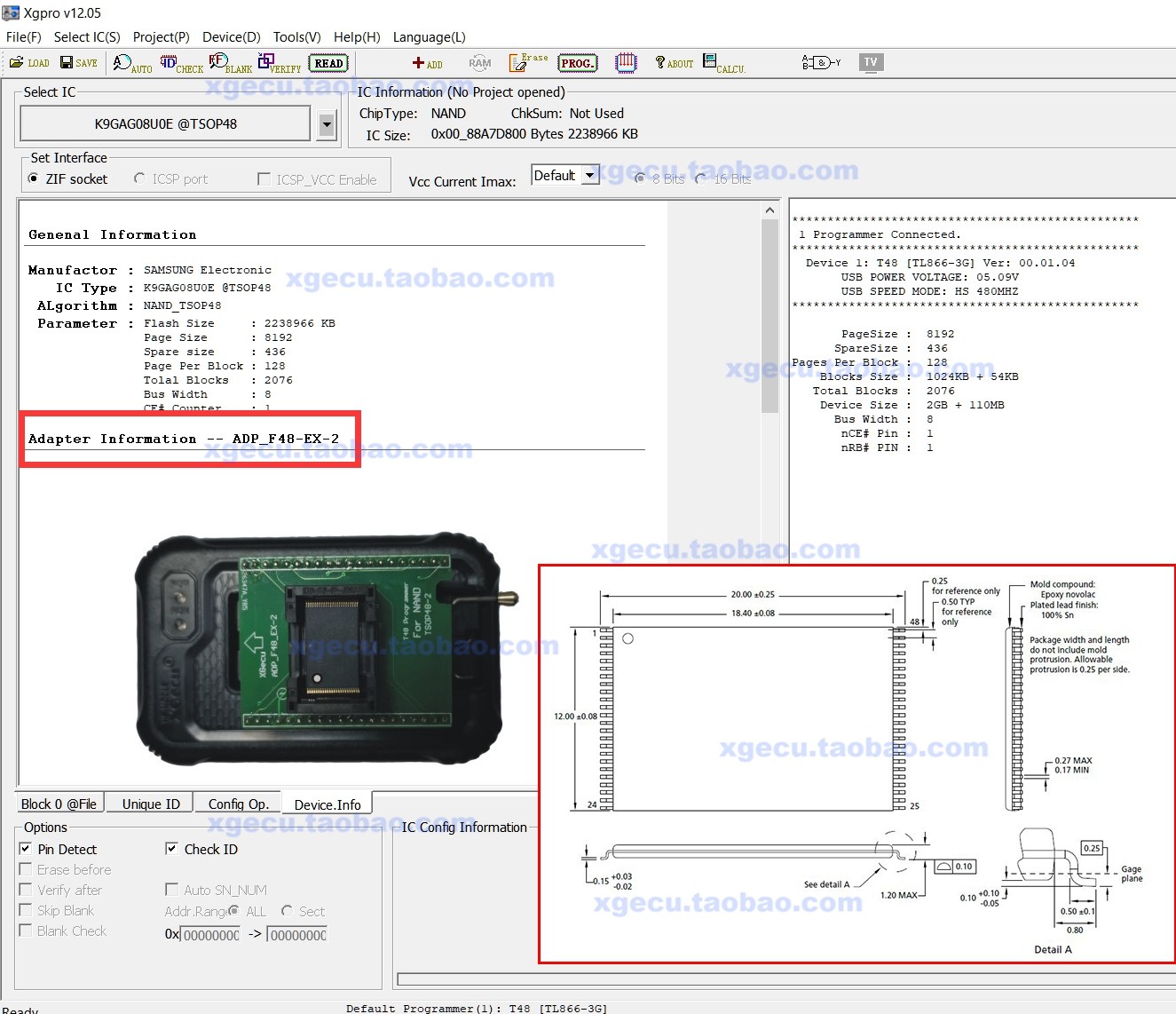 ADP_F48_EX-2 TSOP48 T48 программатор адаптер сжигание NAND Flash Chips ...