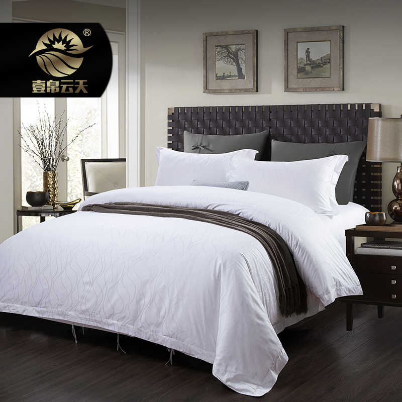 Hotel special linen four-piece set of pure white 60 pure cotton satin jacquard duvet cover bedding