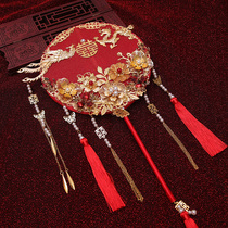 Chinese wedding fan Ming wedding dress long handle double-sided vintage Chinoiserie bridal finished tuan fan diy material bag