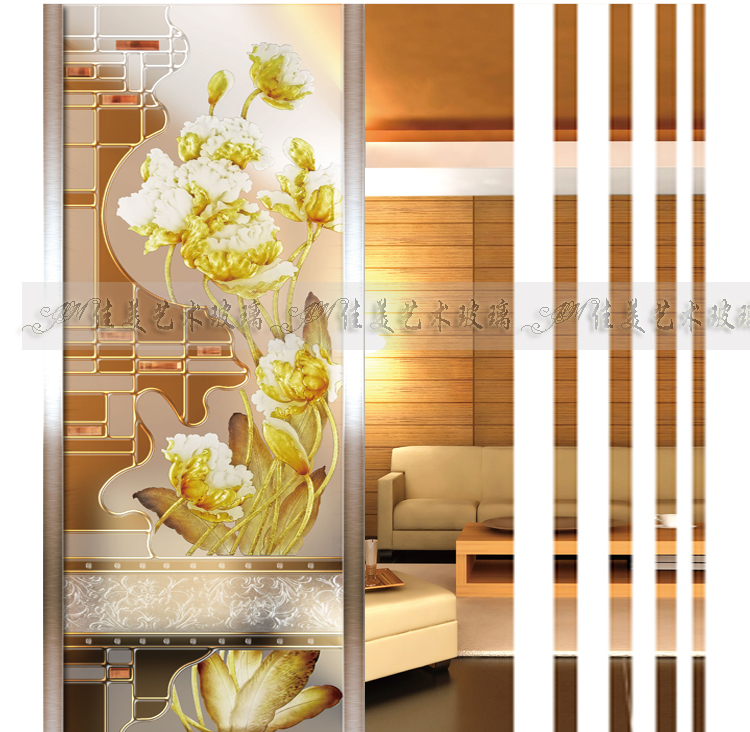 Art Glass Partition Living Room Screen Genguan Background Wall Steel Sculpted Frosted Chinese Fashion Tulip