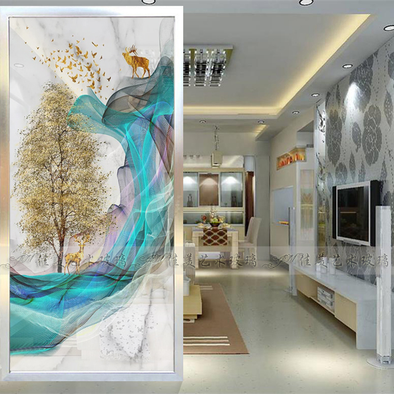 Art glass custom partition screen porch background wall modern simple European transparent double-layer sandwich glass process