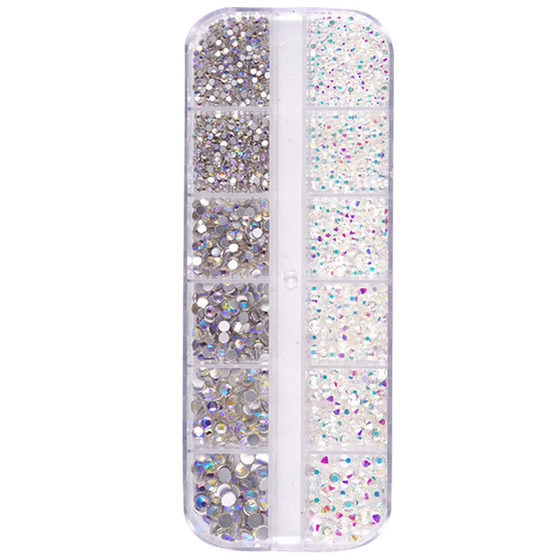 Internet celebrity nail polish diamond phototherapy glue decoration super flash rhinestone jewelry 12 grid nail flat bottom diamond mixed diamond