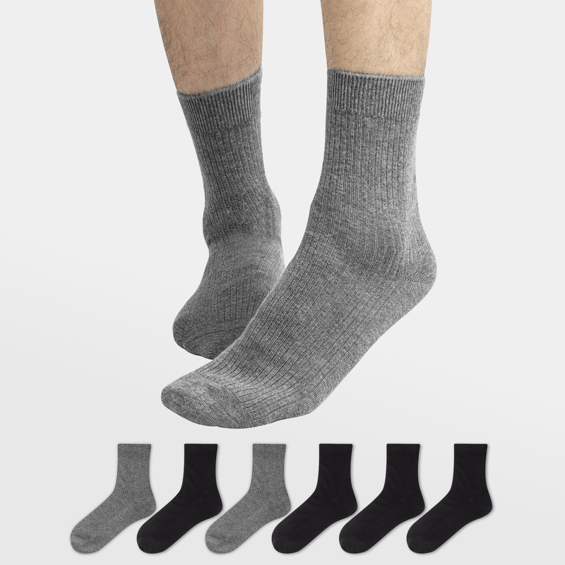 Spring and Autumn Vertical Striped Deodorant Breathable Moisture-Absorbing Versatile Mid-Calf Socks Solid Color Black White Gray Classic Casual Men's Socks, 6 Pairs in Total