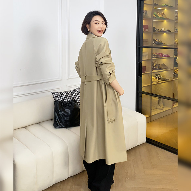 Dahonghong VEE Spring New Style Waist Long British Windbreaker Women's Small Coat Jacket