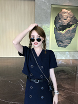 DALU fashionable high collar royal sister wind short sleeve suit short jacket skirt suit women summer light mature two-piece set