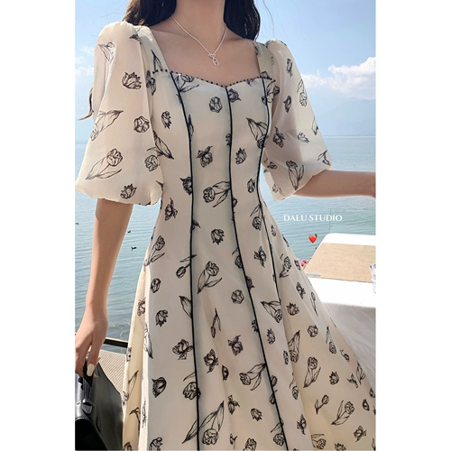 Весенняя летняя длинная юбка, платье, в цветочек