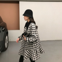 DALU small man pointed collar plaid ruffle red woolen coat double-sided tweed coat female 2020 popular