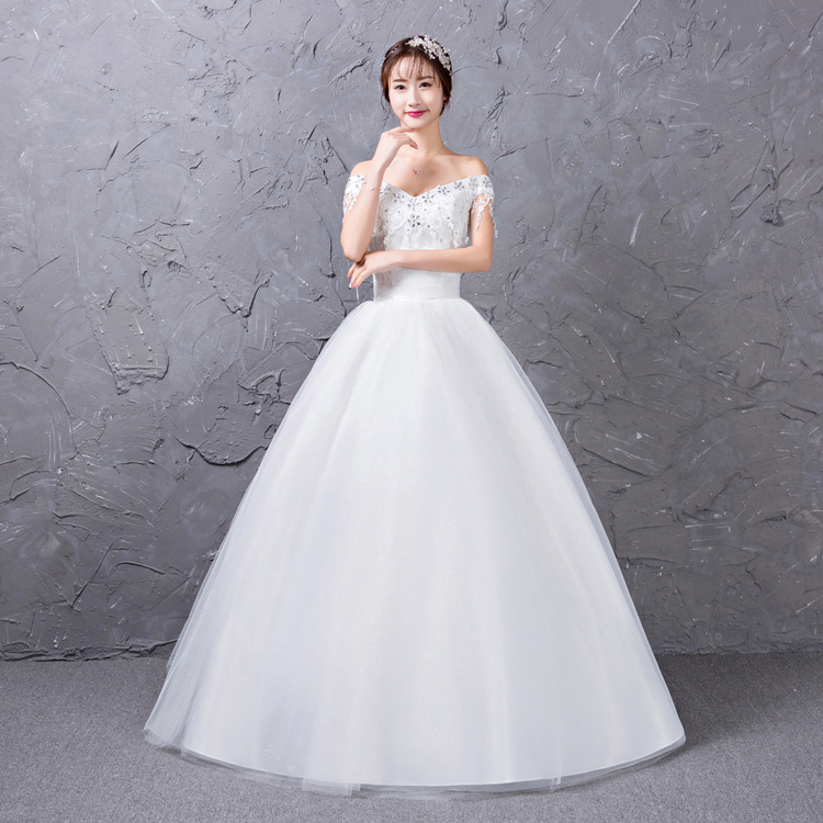 Kafwei's new bride's one -shoulder wedding dress Qi Di Korean Elegant White Film Studio Large size thin custom 0571 Kafwei's new bride's one -shoulder wedding dress Qi Di Korean Elegant White Film Studio Large size thin custom 0571