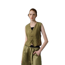 (Quiet luxury new Chinese style) EIN retro old money style double-breasted cupro V-neck vest 24 new summer styles