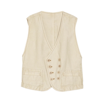 EIN Yan elegant cold workwear windy commuter double-breasted V-neck literary retro vest 24 early autumn new style