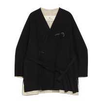 EIN Yan Overlapping V-neck Lace Sheep Wool Double-sided Wool Short Coat Jacket 23 Autumn and Winter New Style