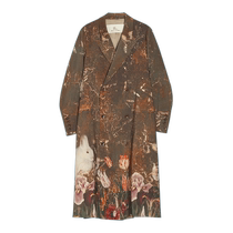 (Golden Crow West Pendant Jade Rabbit Dongsheng) EIN Yan Printed Lapel Double-breasted Linen Long Jacket 24 Autumn New Style