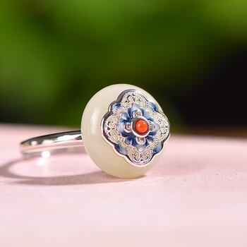 Vintage palace hetian jade silver open ring