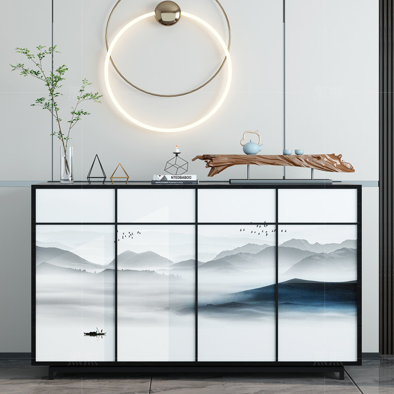 New Chinese light and luxurious shoe cabinet integrated by wall High cabinet shelve Shelf Hyun Guan Cabinet Brief Modern Four Doors Solid Wood Dining Side Cabinet