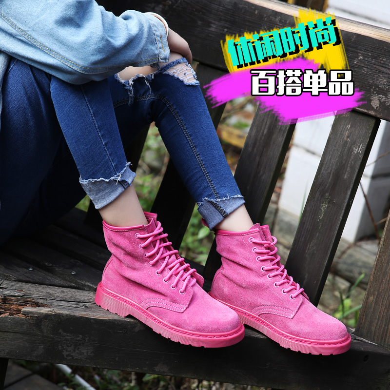 Pink Martin Boots Women Genuine Leather 2019 New 100 Hitch Edition European And European Street Pat Students Flat Boots Casual Sneakers