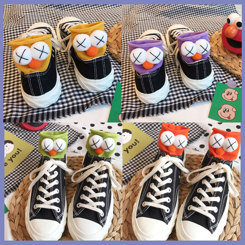 Net Red Teen middle cylinder Sox autumn winter followed by cute cartoon XX eyes Short Sox students Sport cotton socks Bubble socks