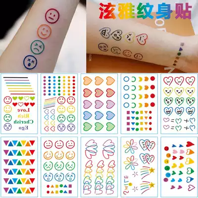 Girl Heart Tattoo Stickers ins Color lines Love Small Fresh Tattoo Stickers Smiley Face Wrist Stickers Student cute