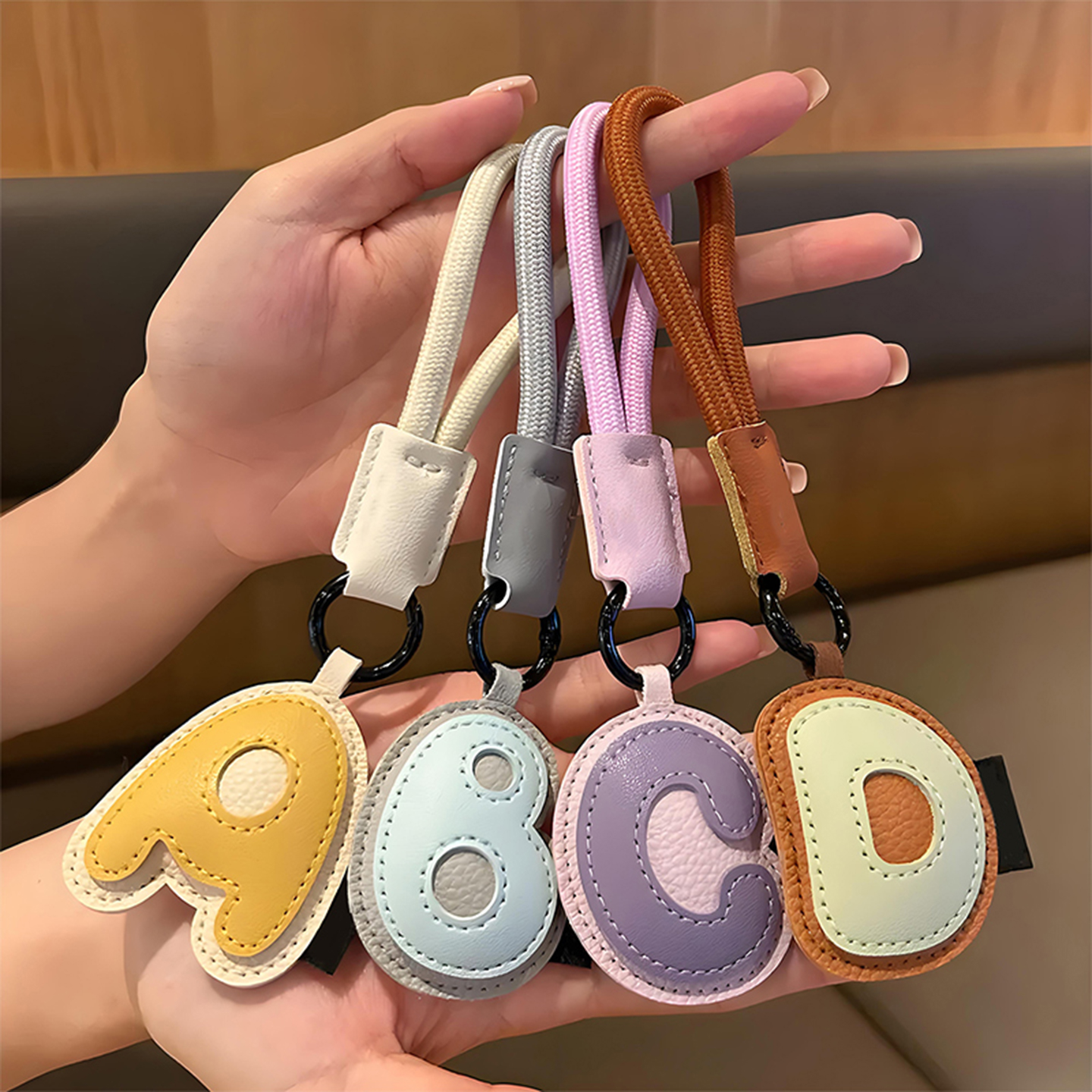 Letter Key Chain Cute Creative Bag Leather Pendant Couple Schoolbag Car Key Chain Lanyard Small Ornament_voghion.com