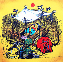 Golden Dream Farmer Baby Summer Harvest Wheat Harvest Season Childrens Frame Chehu County Farmer Painting Size 25x25cm