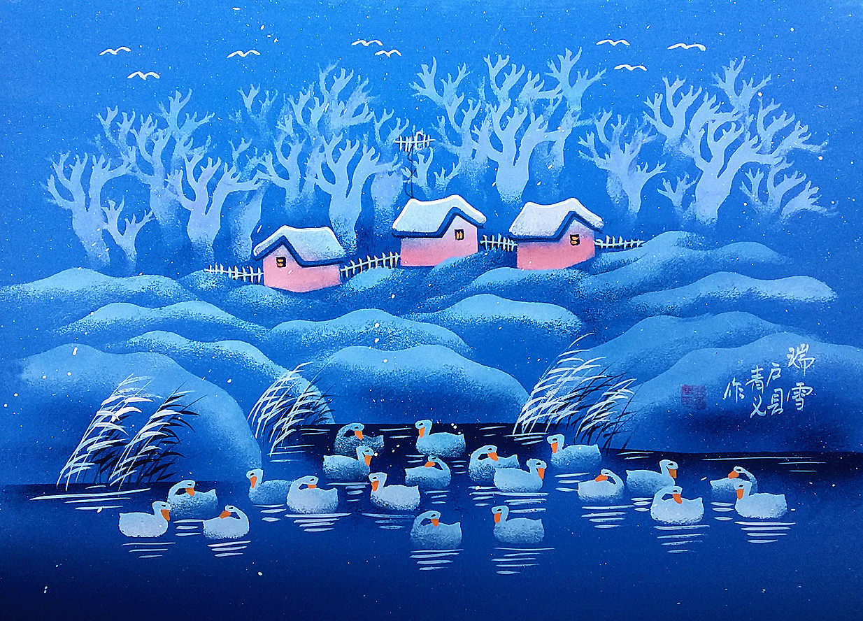 Rui Snow Winter Snowscape Duck Hotel Rural Farmhouse Lezhang Qingyi Outdoor County Peasant Painting Dimensions 52x38cm-Taobao
