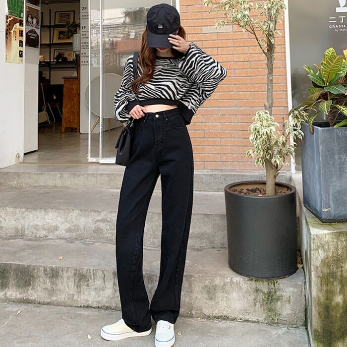 175 lengthened denim women's high-waisted slim sagging wide-leg mopping pants autumn all-match loose straight pants trousers