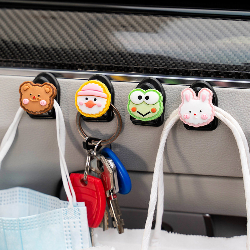 Car-mounted car hooks in front of the car Adhesive Interior Storage Supplies Big all-cute cartoon back hook Women