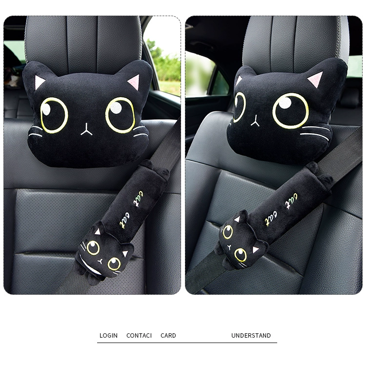 Con mèo đen Tựa đầu ô tô Gối tựa cổ Ghế ngồi ô tô Đệm hoạt hình Đệm ô tô dễ thương Đồ dùng nội thất ô tô Gối cho nữ - Ô tô nội thất Accesseries
