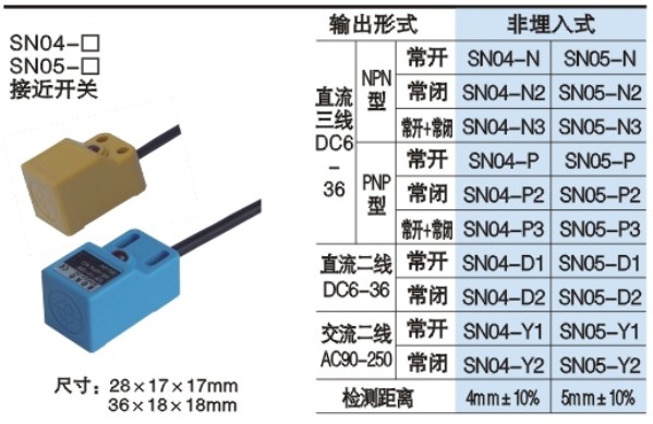 電感式接近開關sn04n Sn04p Sn04y Npn 直流3線埋入式w8 5 315297 露天拍賣