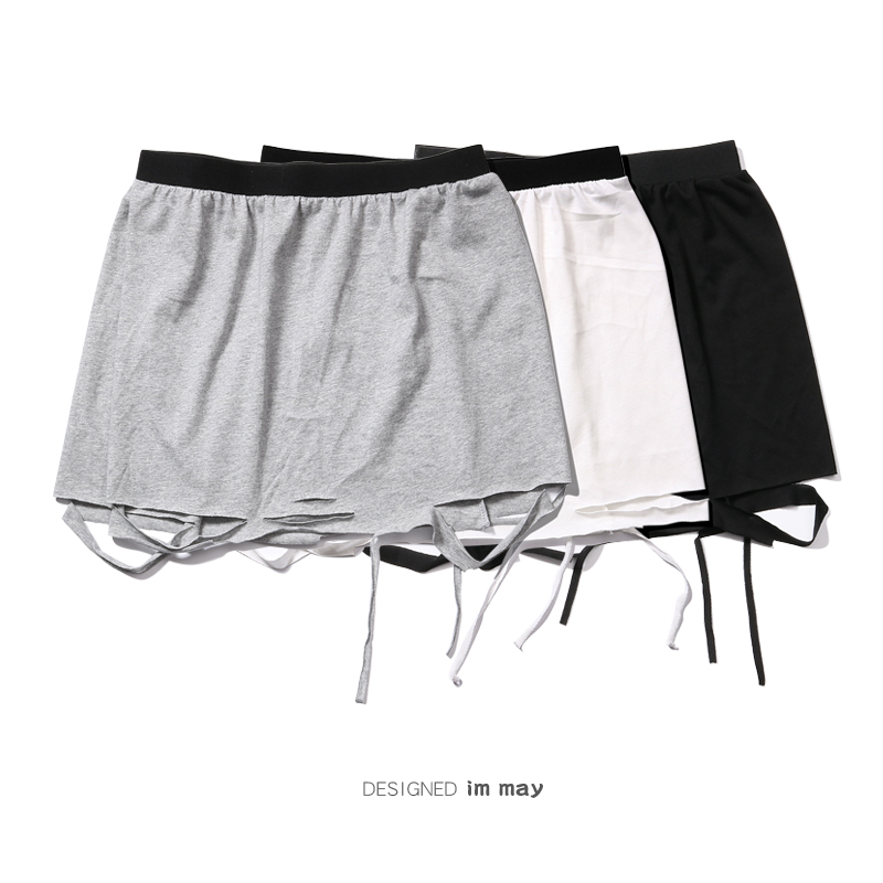 Fake Two-Piece Sweatshirt with Decorative Waistband, Inner Accessory, Ripped Pants Skirt, High Street Style, Hem Belt for Men