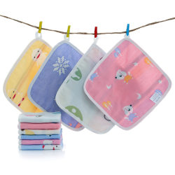 Pure Cotton Square Towel 6-Layer Gauze Small Towel Kindergarten Hand Towel Saliva Towel Cotton Handkerchief Sweat Towel Baby Feeding