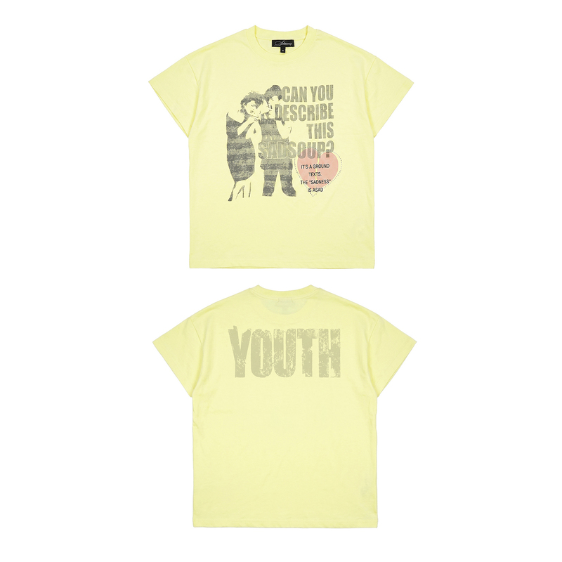 Sadsoup London Heartbreak Vintage Indian Cotton Special Mist Lemon Yellow Punk Print 170g Short Sleeve T-Shirt