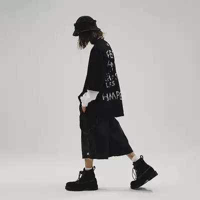 POH retro wash water to do old hand destruction polished hair edge loose straight tube five-point jeans loose short pants men