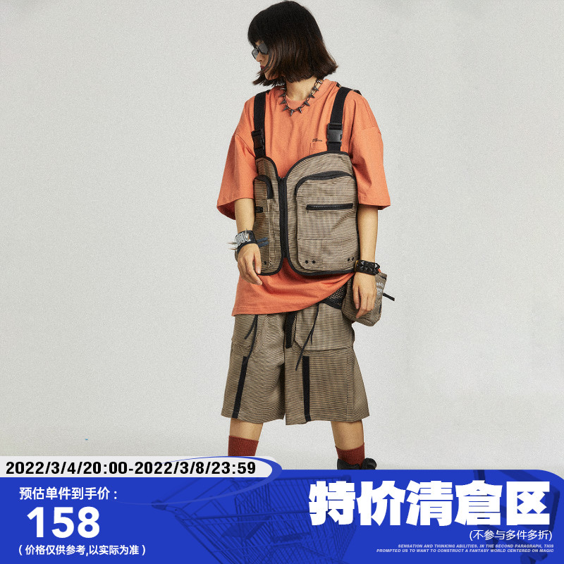 PIONEER OF HEROISM (POH) PRINT CHIDORI CHECK WEBBING ADJUSTABLE DECONSTRUCTED SHORT VEST MEN