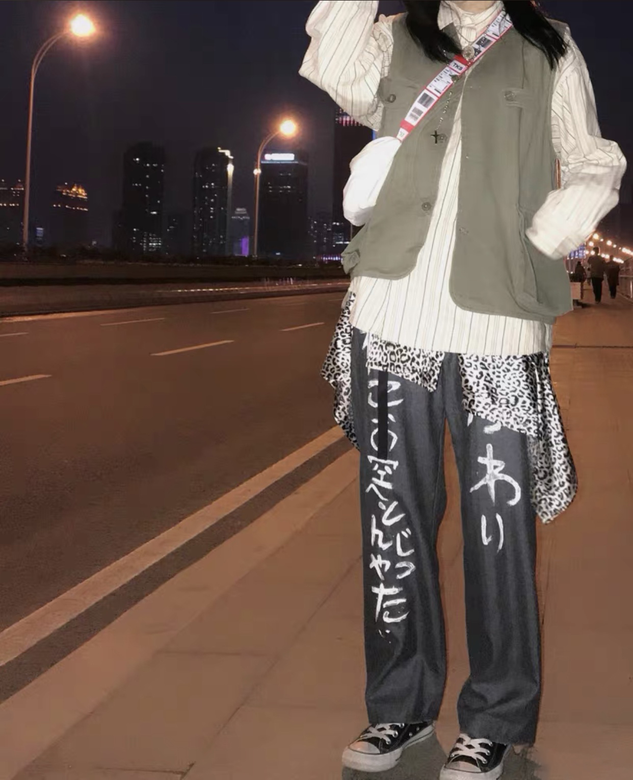 POH Japanese lyrics handwritten graffiti destroys wool-blend plaid blazer trend Harajuku style straight leg pants tide