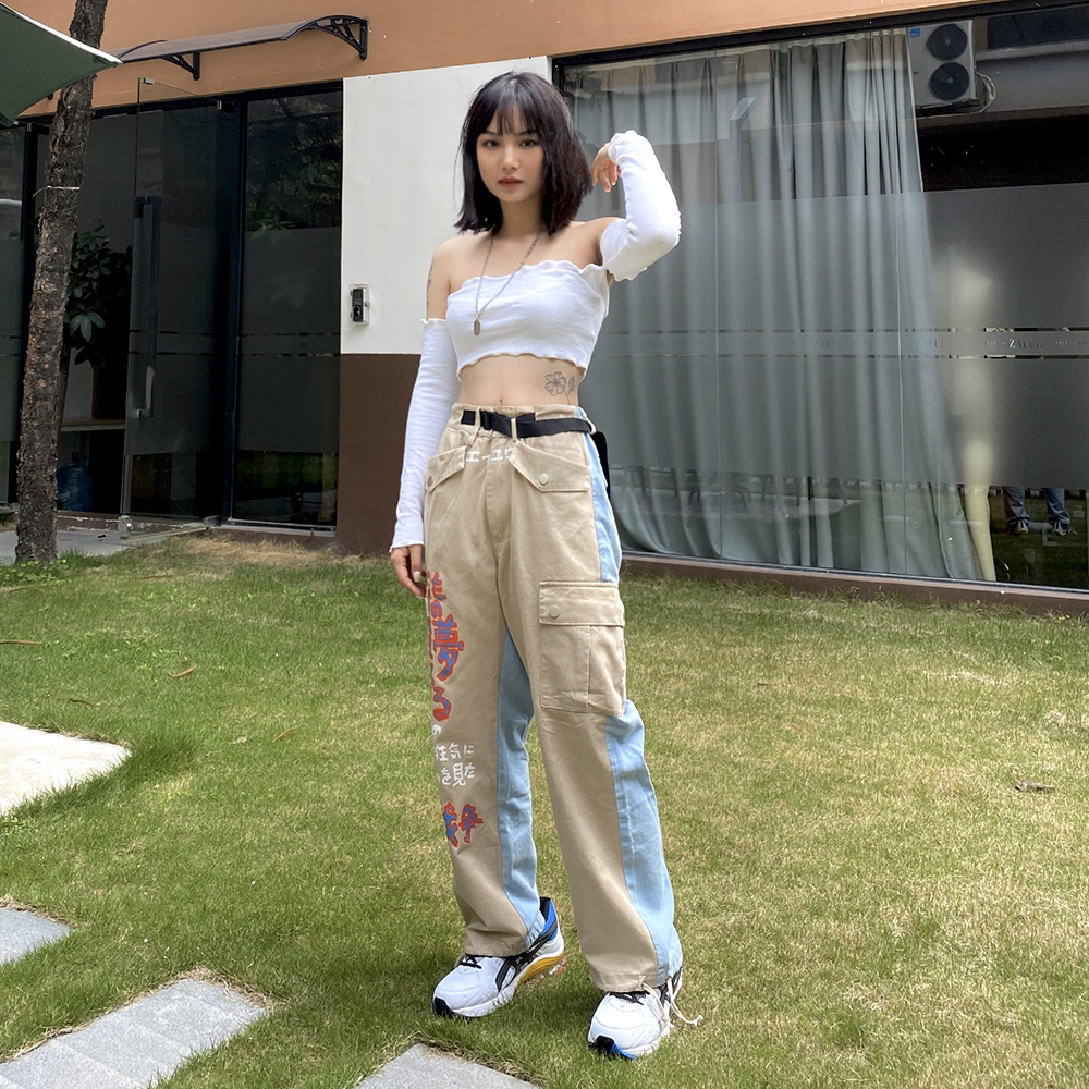 POH hand-painted Japanese graffiti washed stitching denim twill profile tide brand pants national tide casual trousers men