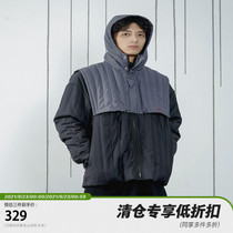 POH 19AW heavy cold color matching detachable headgear three-dimensional gray cotton jacket mens winter trend Joker shirt