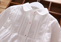 Long sleeve jacket cardigan spring and autumn shirt collar female baby lapel Princess pure white baby shirt female children children