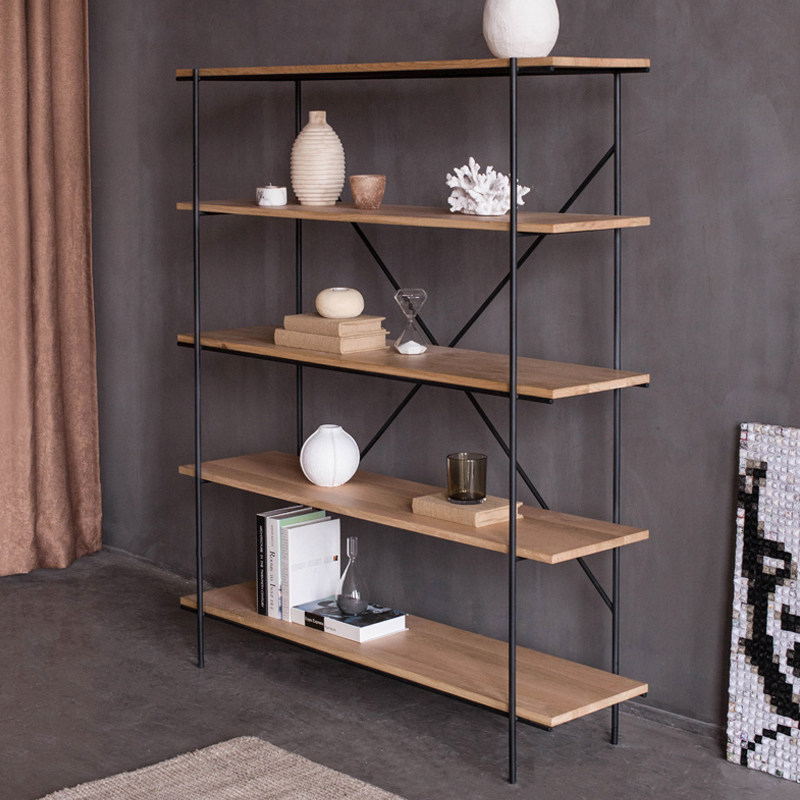 Nordic industrial wind shelf Living room Falling Metro Art Bookcase Brief Multilayer Solid Wood Show Shelf Office Bookcase
