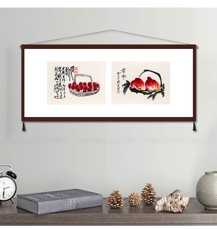 Trang trí nhà hàng Qi Baishi Tấm thảm mới Trung Quốc Sofa Tranh treo tường Tấm thảm phòng ngủ Vải đầu giường Litchi Shou Tao Tranh Trung Quốc thảm treo tường trang trí phòng ngủ