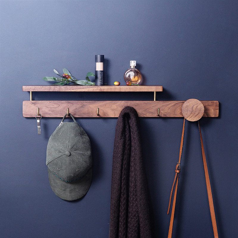 Hanging hanger wall hanging wall entrance clothes hat rack entry creative hook solid wood clothes hanging simple entrance shelf