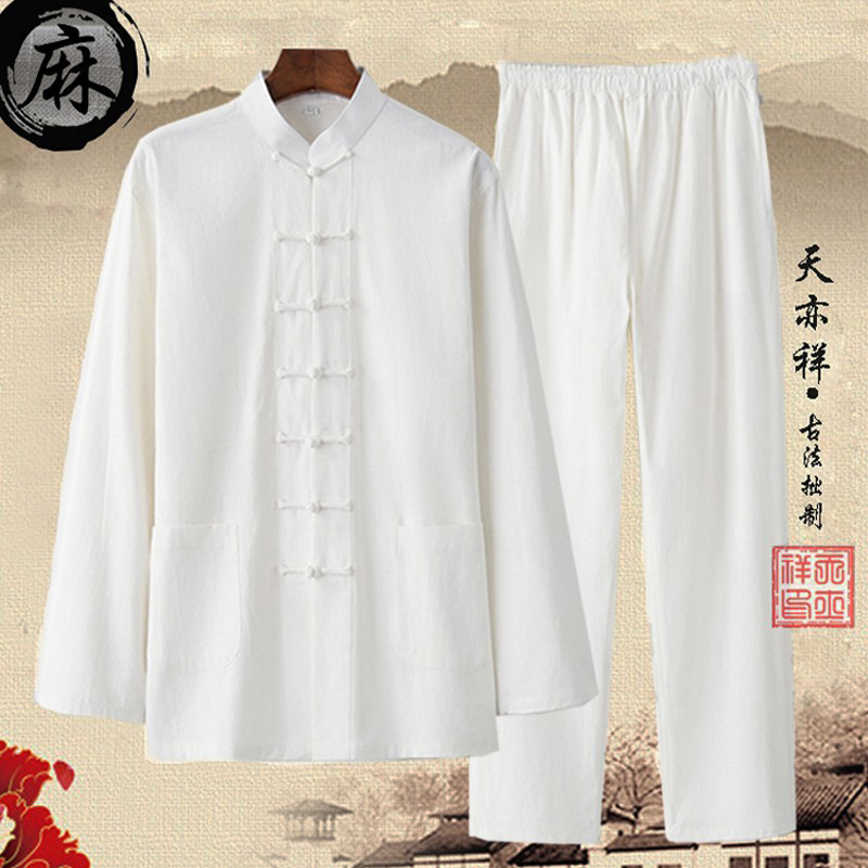 Spring and Autumn Cotton and Linen Retro Chinese Style Long and Short Sleeve Tang Suit for Men and Women, Tea and Zen Practice Clothing, Tai Chi Uniform