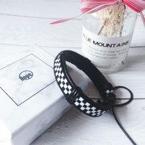 Mr. Nope original black and white plaid board bracelet leather rope couple simple Nordic style