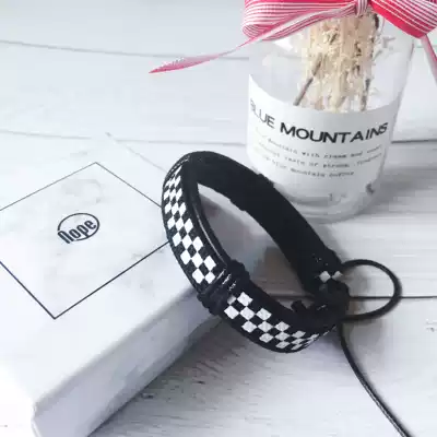 Mr. Nope original black and white plaid checkerboard hand leather rope hsomething simple Nordic style